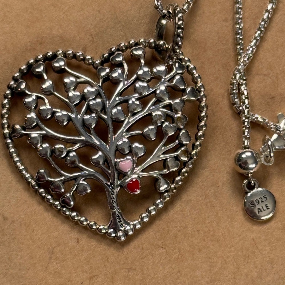 Pandora Tree of Life Necklace Women OS Silver Excellent Heart Enamel You & Me